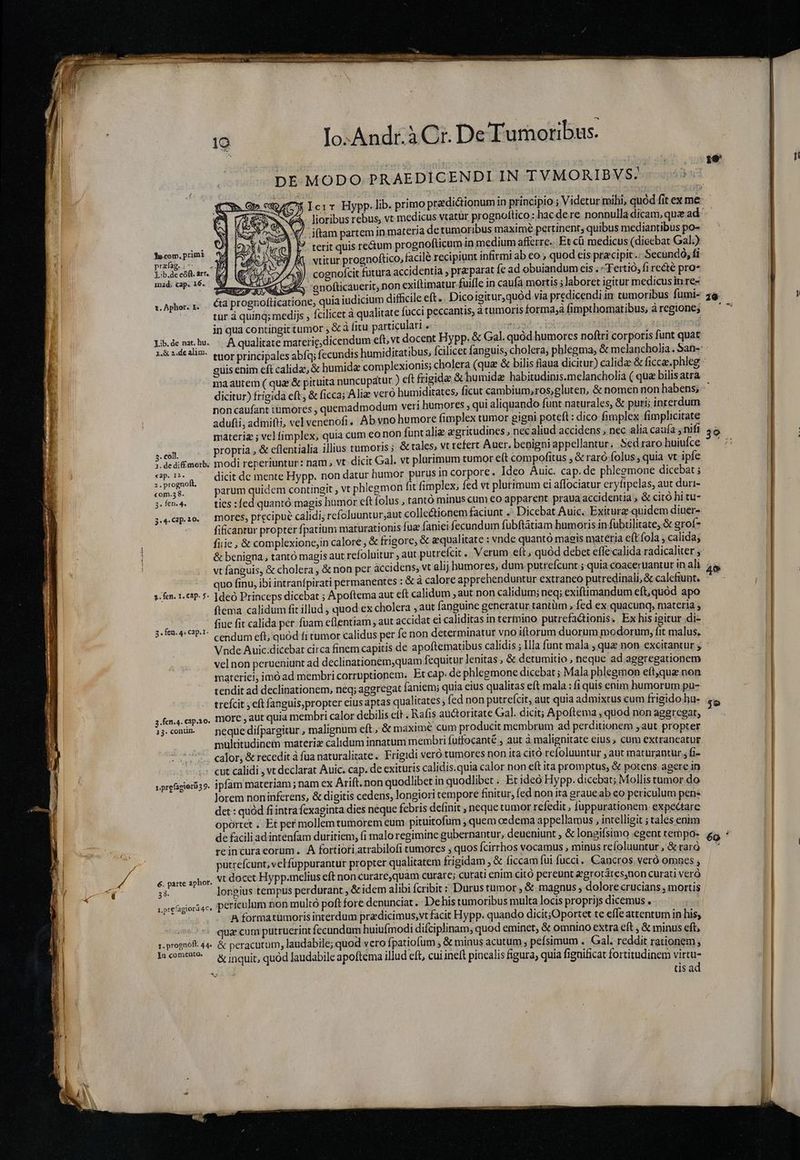 DE MODO PRAEDICENDI IN TVMORIBVS.- E à SC I CIT HypP. lib. pr v^ AN M iftam partem in materia de tumoribus maxime pertinent, quibus mediantibus po- 9 terit quis re&amp;um prognofticum in medium afferre... Et cü medicus (dicebat Gal.) vtitur prognoftico; facil recipiunt infirmi ab eo ; quod eis praecipit. Secundo, fi cognofcit futura accidentia , pra»parat Íe ad obuiandumeis ; ^Fertio, fi recté pro- HZ» 30, d gnofticauerit, non exiftimatur fuifle in caufa mortis ; laboret igitur medicusin re- t. Aphor. é&amp;ta proguofticatione; quia iudicium difficile eft. Dicoigitur,quód via predicendi in tumoribus fumi- | tur à quinq; medijs , fcilicet à qualitate fucci peccantis, à tumorts forma;à fimpthomatibus, à regione; in qua contingit tumor ; &amp; à fitu particulari . $fa.com, primi prafag. : ^ e Yjb.de cóft. art. mad; cap. 16. 19 , guis enim eft calida, &amp; humida complexionis; cholera (qu &amp; bilis fiaua dicitur) calidae &amp; ficca. phleg ma autem ( qua &amp; pi non caufant tumores , quemadmodum veri humores , qui aliquando funt naturales, &amp; puri; inrerdum adufti, admifti; vel venenofi. Ab vno humore fimplex tumor gigni poteft : dico fimplex fimplicitate materiz ; vel fimplex, quia cum eo non funt alie aegritudines, nec aliud accidens , nec alia caufa ; nifi ». ell propria , &amp; eflentialia illius tumoris; &amp; tales, vt refert Auer. benigni appellantur. Sedraro huiufce 3 dedifmorb. modi reperiuntur: nam, vt dicit Gal. vt plurimum tumor e(t compofitus , &amp; raró folus, quia vt ipfe diga dicit dc mente Hypp. non datur humor purus in corpore. Ideo Áuic. cap.de phlegmone dicebat ; 2. progno e . ^ . - ] d 2 . , : - com.38. parum quidem contingit , vt phlegmon fit fimplex, fed vt plurimum ei affociatur eryftpelas, aut duri- 3. fen. 4. tics :fed quantó magis humor eft folus , tantó minus cum €o apparent praua accidentia , &amp; citó hi tu- e aris : : j.4.cop.20. mnOres, precipue calidi; refoluuntur,aut colle&amp;tionem faciunt .: Dicebat Auic. Exiturz-quidem diuer- fificantur propter fpatium maturationis fuz faniei fecundum fübftátiam humoris in fübtilitate,.&amp; groí fiie , &amp; complexionejin calore , &amp; frigore; &amp; aequalitate : vnde quantó magis materia eft'fola , calida; vtfanguis, &amp; cholera , &amp; non per àccidens, vt alij humores, dum putrefcunt ; quia coaceruantur in ali ».fen. 1.37 5 ]deó Princeps dicebat ; Apoftema aut eft calidum , aut non calidum; neq; exiftimandum eft, quód apo ftema calidum fit illud , quod ex cholera , aut fanguine generatur tantüm , fed ex quacunq, materia , fiue fit calida per. fuam eflentiam , aut accidat ei caliditas in termino putrefadtionis, Ex his igitur di- 3o . 4 vel non perueniunt ad declinationem,quam fequitur lenitas , &amp; detumitio, neque ad. aggregationem materiei, imó ad membri corrbptionem. Et cap. de phlegmone dicebat ; Mala phlegmon eftjqua non tendit ad declinationem, neq; aggregat faniem; quia eius qualitas eft mala : fi quis enim humorum pu- trefcit eft fanguis,propter cius aptas qualitates ; fed non putrefcit, aut quia admixtus cum frigido hu- 3 fen.4. esp.o, ITIOIC aut quia membri calor debilis ett . Rafis auctoritate Gal. dicit; Apoftema , quod non aggregat, )j.conün pequedifpargitur , malignum eft, &amp; maxime cum producit membrum ad perditionem ,aut propter multitudinem materia calidum innatum membri (utfocanté , aut à malignitate eius, cum extraneatur calor; &amp; recedit à fua naturalitate. Frigidi veró tumores non ita cito refoluuntur , aut maturantur; fi- cut calidi , vt declarat Auic. cap. de exituris calidis.quia calor non eft ita promptus, &amp; potens. agere in vprefgieris». ipfam materiam ; nam ex Arift. non quodlibet in quodlibet . Et ideó Hypp. dicebat; Mollis tumor do Jorem noninferens, &amp; digitis cedens, longiori tempore finitur, fed non ira graue ab co periculum pens det : quód fiintra fexaginta dies neque febris definit , neque tumor refedit , fuppurationem: expectare opórtet .- Et pec mollem tumorem eum. pituitofum , quem oedema appellamus , intelligit ; tales enim de facili ad intenfam duritiem, fi malo regimine gubernantur, deueniunt , &amp; longifsimo .egent tempo reincura eorum. À fortioti atrabilofi tumores ; quos fcirrhos vocamus , minus refoluuntur , &amp; raró putrefcunt, velHfuppurantur propter qualitatem frigidam , &amp; ficcam fui fucci. Cancros. veró omnes ; vt docet Hypp.mcelius eft non curare,quam curare; curati enim citó pereunt zgrorátes,non curati veró longius tempus perdurant , &amp; idem alibi fcribit : Durus tumor , &amp; magnus , dolore crucians , mortis periculum non multó poft fore denunciat .. De his tumoribus multa locis proprijs dicemus . A formatumoris interdum przdicimus,vt facit Hypp. quando dicit;Oportet te effe attentum in his, vise qua cum putruerint fecundum huiufmodi difciplinam, quod eminet, &amp; omnino extra eft , &amp; minus eft, s. prognóft 44. &amp; peracutum, laudabile; quod vero fpatiofum , &amp; minus acutum , pefsimum . Gal. reddit rationem , Jucome* — &amp; inauir, quód laudabile apoftema illud eft, cui ineft pincalis figura, quia fignificat fortitudinem virtu- tis ad 6. parte aphor. 33. rprefagiori4c. EN. Ww i 69 |