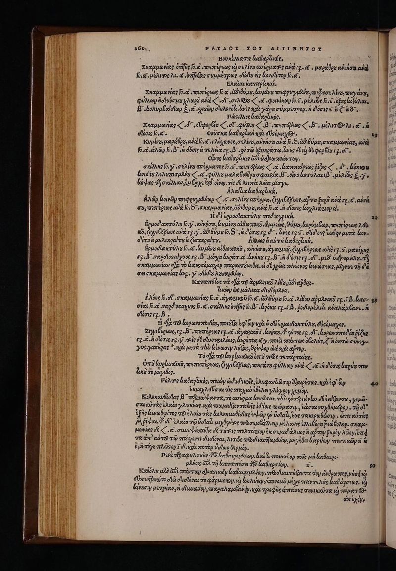 τ' : Βουκελλατὸς καθαρίως, : Segovia ὀπῆς [0.6 αεπὲρεως sc) Mya ασέρμαο ewe. re « οἱ, μαράθου cui vos. οὐκ Σκαμμωνίας [o.c πιπέρεως Πα vy pity τοιφρυγμδύσ, τορυσελίνογπσκγάν,, | ε ^ $5 Y i Φ Ἐξ , “ὦ y, m 5 ' φύλλων fidluómus χλωρὲ ea «C «dT 0A «C eot «φοινίκων Jo. μέλιζς fo. «Eae bojvA au, Ππάςιλλος καθαρίως, ] Σκαμμωνίας «C d, δύφορθϊα «C σἵ᾽ φύλλα «C ^ emszró ee ζ΄ B^, μίλιτΘ’λι οἱ. υἱόσις lo«&amp; « φοῦσκα lcaleeoluct κοὰ düs ap. E Κυμίνογνμαραθροσ oae Jo et p Any tov00 As, cuv s oua: [6.8,ἀὐιβύμο,σκαμμωνίας, eui fo. Ay o. «n δύσις ἡ πελξᾳ rg. qu τῷ ὀξυκράτῳ,ζωὰς σὲ v) ὄνφορθίσ re ut. οἶνος ἀξαθαρίωκὸς ἀδὶ ὑσ)ρωπιώντωμ. σκίλλης foy mea ασίρματος Jo.s ποεπόβῤτως « .e6 καστπαίρεως ῥίζις «C. δ΄, ἐόκεφα ndis Arias «C «αἱ UMS uA teo los eqoueía. β΄. οἶνα ἀοτυλαει δ᾽ μελιῶς E -y v (όψας o hte qu Gps Ge). οἴνῳ, τὰ σὲ λοιστὰ Ait μέσγε, Αλαϊζα καθαρίωκᾷ, &amp;Ady ἐοινῶν τοεφρυγμθύωμ «(ς΄ σελίνυ ασέρμα,ζηγιξόδεως, arr fne αὐχὰ rg S, αὐνᾶ €, τοεπέρεως oa [0.3 «σκαμμωνίας, ἀῤιβύμο, eum [6.6 «ἃ voto ἰοχλιάριον &amp;. Η δὲ ἑρμοσϊακτύλυ 7rd 'acyeixni, λὴ ἑρμοδακτύλυ oy αὐνύσο, υμίνα oto ἄμμεως, ϑύμο, ξορύμξων, ποιπέρεως AdU κδοζιγγιδόδεως αὐτὶ rg.y ὐιθύμα Jo, S. δόσις rg. byse rg s. dud ot Sol qu user lov- d'izs fi μελικραῖτο ἢ Cesetxedmas, ἄλλως ἡ αὐτὴ lel, c | | Épuod exero o.e «eu μία αἰθιοπικδ, αὐνήσα, ἀγαρικᾷ,ζιγγιδέρεως eum rg s, petstyue rg. B .vaodlosedyvos rg. B μόλε Lsoter. t Lrhes rg [7 ἡ δόσις ro d μεϑ' ὑδδοομήλε. ἢ σκαμμωνίων οὔ τὸ ἐμκκοςύμαχον σταραυτόμεθα, ei σὲ γᾶς πλέονος lala, μάγννε τῇ d'a ea σκαμμωνίας lee «oy «σίας λοσαμβύῳ, ᾿ Καταστοίια χὰ ela 76 op UAR Als 2 aplot- ἀκὼν ὡς μάλιςα σϊισϊόμανα. Ἀλόας fo. dT σκαμμωνίας [6.5 ἀγαοικοῦ [6.65.ἀφιθόμῃ [5.0 «λίθου ejuRwina rg ΓΒ, lano 19 σίας Jo.et vatod asmyuoc oet σκίλλης ὑσηῆς Jo, B eptnas rg ΓΒ. ῥοσϊομέλιζ, elt rre e elicit rg. . H err lopuvorbds, orti! Ὧν tts dli ἑρμοσϊακτύλυ, δθεύμαχος. ἸΖηγιβέρεως, γρ. β΄ «τοεπέρεως rg. «ἀγαρικδῖ, epis quoe ro. dV ξορωνοστοδ is fiue £95 i σἱόσις rg cy noit σὲ clu oi Maie, xokeztes sy. roti σγάντως ὀξολὲς,7 ἢ ὀκτὼ συνεγ- γὺς.γαείρας oit μετὰ rl ἰξνωσιν A ee, Soto ὠκ κρὰ a?oW. τὸ οἵ er eo buetins c3 πρὸς γεσαρτοιίσο. &amp;x3 70 μέγεθος, | πολ ἐκαβαρζοκὸς, στοιὼν ὠδιδικοῖς, ἐλεφανζιῶσιμ ὑβαιρίτως, o eq ὧν 49 , ἐκμοχλόῦσιας τὶς 7rxyub ἐθέλει yMdreoy χυμόν. | Κολοκαυύισῖας β΄ πόδικοψαντα, τὸ ασίρμα ἐενώσαε, rl) οὐσονιώνίω σὲ Go ever γεμῆν σαι αὐτὰς ἐλαία γλυκέωρ, ode τοωμαίξεντα Οἷς id oue πτώμασιν. ere γυχθημόροψ. 78 dV ἑξῆς ἀενωύρυτος er ἐλαίσ τὰς ἐολοκωυβίσϊας ἐν ὧν qi dele ἕως σακερωθώσιμ. ew αὐτὰρ [^ rou? dU ἐλαία τῷ vola μιχθγνῃος πτῶσεμξζλλεν μέλανος CON C 3 Pu oASy. σκαμ’ μωνίας δὲ «C , ec .ausednoavloe d rie πολτάριου ἱκσεμιδιάλεως κα αὐτὸν Eupày Aéiay, zr TW ἀπ᾿ αὐτόν τῷ σπίσγοντι σὶισϊόνας, λυτῶς στῶσϊιαὐήωμλύῳ, μεγέθει ἀαρύων στοντικῶρ καὶ ἃ ἐγ T$ye πλξςομ dcs zrozoy ὕσίωρ ϑερμόμ, | περὶ zi αφυλακῆς PW ἀαθαιρομδύωμ, lend d στοιωτέορ τοῖς un ἀκθακρο; uuo ἀδὶ τῇ καπαστύσει δὲν ἀκαθαρσίων, S. fo Καθόλι μϑ δὰ στάντωμ σ)οχεικῶμ ἀαθαιρυμδύωγ. reb ieri Geveret oy eWÜoe rop uns à δύπεσικότι σϊξ σ[ισϊόναι 70 φάρμακον. ig Κωλύεινολασνοαῦ μέχι σταντελὲὸς ἰακβάρσεως. ) ἄνεσιν μετρίαν, ἰ dua τον, τοαραλαμθχὑᾳν. oit τροφῆς ἁστάσης τανικαῖτι v) πύματι 9 ἀπ xdv»