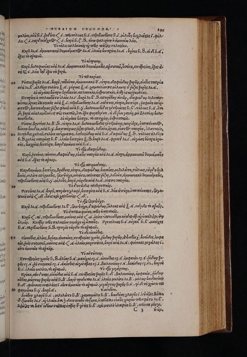  Lr (ht ! uM ! | 40 20 psv, ea f.i pod 'ivs C 4 πῶ πόλεως [0.8 eri Cline Jo. μελιζς Loy Meet E. QUA As C vapd'osedyu ^ «C i ἔρδ Jo. C B, οἴνῳ φαλερίνῳ ἢ ὠμιναίῳ Adis, “ἡ.  | τὸ νέλυ ασλίωικὸν v) ao asi xy σκλκρίαν. | is Καρδ Au, pui Sutaed ear λιν, ἐλαΐς lemporis us V loose fo, 8, οἱ dt fo eq ὄξος το αρκουῦ, a AS τὸ κίτρινου, Καρϑ»ἰεολοφωνίας ad 24, ἀμμωνιακὸ ϑυμιάμαζς, ασενικδ, Verus, ευσιοίας, dst ὡς νὰ Ku λέν Gd ὄξει τὰ pe. τὸ τὸ κορίως. Tríosse Euge Meet leges, πηνίνας, ἀμμωνιακὸ ϑ', νἱηουγοϊαφνίσίων ξκρῶμ,Ξἑαος ταυρεῖς αὐ λι, δ΄͵ ἀλδύρο Tus E αἱ, γύρεως E ot χαμακλίονηος μέλανος 7? ῥίζες ξκρὰς Mee Ai αἔγέας homes ὁριξασίσ, GJ ANI C, Udo 7x26, A7 ἐσκιῤῥωμβύσς, Κυπρίνα à zr Mules ἐλαίᾳ M. Lees λι, 6.5. ασυράθων oráy , dledvid ey λελεσῖσε μένων, ἴρεως ἰλλυοικῆς eq E. «i τόδεθιμυθίνης Aue ναϊπυος, virgas lurees , ῥαφαύς ἀσὲρο ματ, αππαίρεως ῥίζας φλοιδ αὐὰ Jo y «ἰωολοκαυθιδοος qu'vápunv as Jo, G^ ὑτήλεως fo. ὅτε ΝᾺ ξυοκὶ eia ee Goa Pig τακτοῖς, ὅτε ὄξει φυραθοντά. εἰ σὲ ῥίοι γαφήρ, p βλιτίου ἔρολο» καυβιίσῖα, Ai αἰγέιας logros. 7o cro wioy, vd ]eortuoic. πίοσας βρυτίας 2a... vis Met oMoxuwtidloc ὐπόβιώνης, τουρεύρυ; ὀστοστοίνα κί, λεπίσιος χαλκδοσελίνο ασέρμας; λαθυοίσίων αὐ 6.5. δ αφνίδων £..S . τήλεως GA dV fo, S.xoA ie ταυρείας Jo. 8 ἐλαΐν ἰυπρίνα E. S. ng Mu. , φρυκὲ Air ,okryeac ἰόπρούρει- vC Loc je voc, evarseas Lapd atus owe Koss. ! τὸ ela σϊχφνίσϊωψ. Κηρδηῥητίνηρ, πιο ς,σαφνίδων, ἐξ ας rotpéns αὐ λι.οξ, νίτρογᾷμμωνιακδ ϑυμιάμαΐζος eu [0.5 «ὅξος 7o axo. | j | τὸ οἵχ ασερμοίτων, Li ! Li r f , , , Kutodlepusss, larg, Bonlvoe vis, dlQvid ap, osi, μελιλώτοχτηλεως νάρδυ Gh ducc σελίνσ ασἱρμαῶς, (ἀμ ψύχο,οὐνήσογητάνακος Gne, Da eurer, ἀμμωνιακῦ ϑυμιαϊμαΐζος aépiCaolivus eua Jo. y «eM Og, np, vods οὐκὶ λι,οῦ, σέκτος τουρέσι | τὸ δυσώσῖες πλόδυρατικόυ, : πιτυΐνκς Ao nga ymo ykvs χλωρδ, ἰυπρίνο αὐ Jo, s Seis ἀπύρογοποστάνακος (γάνος “τηνδ οὐκ dU lareo κοὰ χαλξανυς «C dU, Bn Dev τὸ d] GN ys. j τὰ Kugs Mu «τόδεβυθίνφς 24.6 Gres δ'χφνίσϊων;Πάλεως ow E. οὗ, vododa vo etpSv, en eu tuto noc χα πολιωφαύος, πὼς narii. DM. Καρὸ «ζ΄ .τ «τὐδεξαυθινυο, μαύνας oue «C. «i ἰοίνα αὐσοςαίθμᾳ αὐα (baje ἢ ὑσάλφφε y ὀλμόν, Koc πῶς σκλποίαν Ξομάχε v) ἡσταΐος, Προπόλεως Jos sug. [0,6 ,μαοίχυῷ fo,e τὰριδωυθίνας [0,.8.πρυγὸς νάρσῖσ 7o a bubuD, COT ROUTE, PN CRINE τὸ dli οἰνανθης, | AEN οἰνανδας, Aou, ρόκογἀκακίας, ουσήνοίας quise ῥόσίωμ ξερῶν, &amp;Navübs y οἰκεικίσιος, ones adis, Bode auo μαύνας αὐτὶ A. ,ἃ as [apis longs ow, 9M. eE s φοίνικας μεγάλος ἔν οἵνα ἀμιναΐν τὸ PX € | T ed TU Moy. | ᾿Στυσήνοίας oasis o, 8. ἀλύας [0.1 ματίχις rg «s ovn dno rg ss Queda rg. γ᾽ .fodiap £w edy rg.ti G8 συοιακὲ rg. ἀκάνθας ary urine rg i βαλαυςίων r.X laxicloy rg. , lupo fo.€ Acts μηλίνο, Τὸ ακοωῦ, τὸ d] γιγάρτωμ. NL Κρόκυ, σξένδιυκος,οἰγαύθης cuia Joe: sur [volete Enpe Jo. d ; BeeAewswop, ὀμφακίδ᾽, ῥοσίων else, μύρπων £uodiu οὐκὶ Jo. D [og πραίκτου M. ets ers λι.Β΄. μήλων ἀυσϊωνίωβ o.c φοίνικαονικολάσοϊ οοἵνο ἀμιναῖν τὸ apu -yryedoroiy Ἑκρὼν Jo. « ον σὲ 75i χρήσει T φαρμάκου Jo«y «nos et Ἡ αὐηθένη, i ibanés. PRIN ἀνήθου χλωρξ [6.5 . μελιλώτα Ρ. β΄ ,χαμαιμήλυ fo, B ἀωσϊύας χλωρᾶς i bns Bb * Quee Mar 3) Ἐλαίσ, ὅγε ἢ σϊαπτανκθῃ ro quet ἐσίθαλλε siste yoigens πῶσφατο 7M. 6. dave τὰ luy id Mow aida ὀσήῆς quaos fo. 6 κοὰ κυολῦ ἐλαφόσ [0.8 rra plar ys,