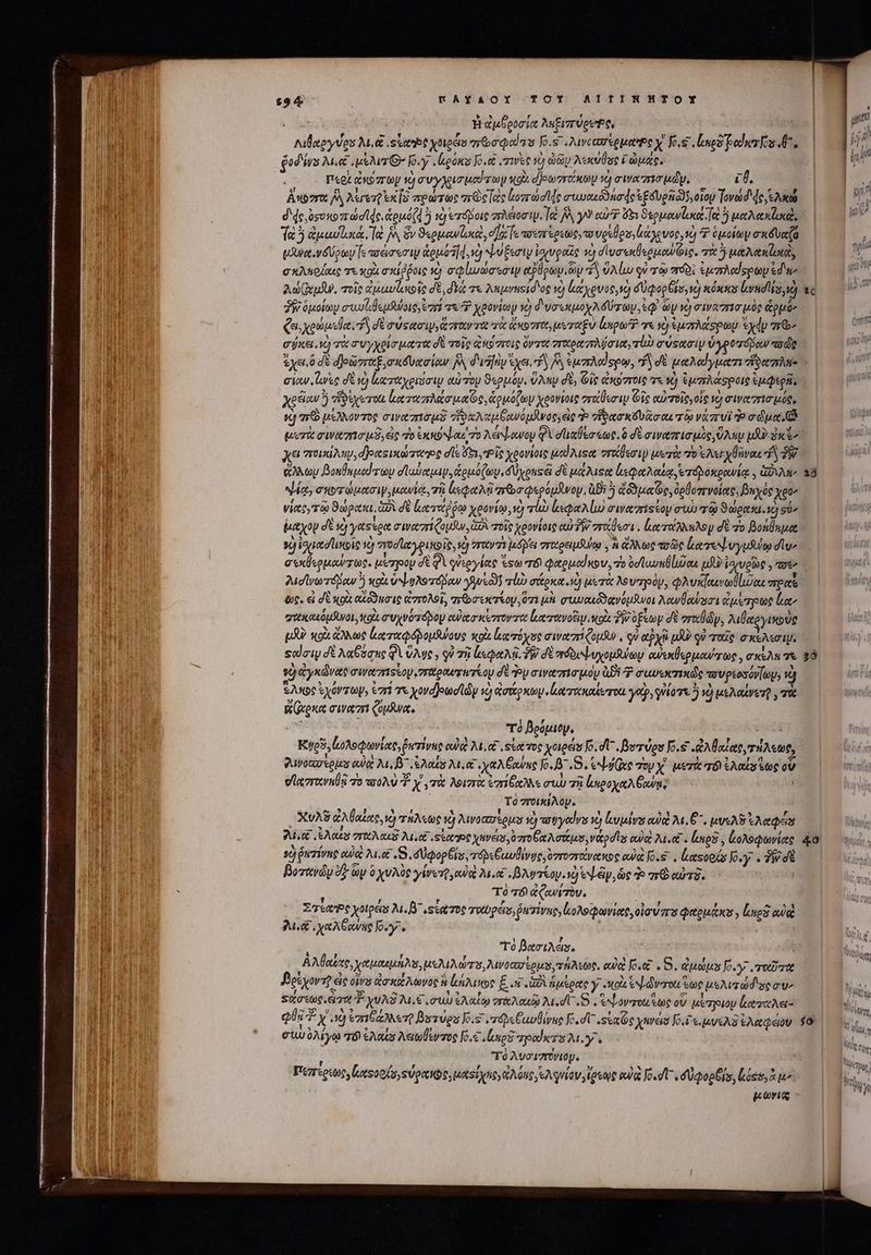 1] ἡ ἀμθροσίω ληξιπύροῬο, Ld fk λιβαργύου λιι s uabt χοιράσ πῶσφοίτο fo.s .λιγεαπέρμαηρο y. Jos nes pedro o, dT: ἢ odis Md twr foyy . gon Jo. meas ay λεκύθος ζΓώμας, | MEM περὶ ὠπόστων τὸ συγχρισμούτων «9 σ)ρωστάκων τὸ σιναπισμῶμ, ἐθ, Ia. Ue Àuporz j^ Ares ex [o πρώτως zr Ge ee ἰογτώσίἠς muveuóonode sE&amp;Upnads,oiou Tovud de, aed — | TET | dc, ososoa addc. ἁρμόζᾳ ὃ νὸ eroe πλέιοσιψ. T IA γὺ ecd ὅδι δερμανζωια αὶ exa ὦ | UR E 1a 5 ἀμαυϊικά, Ἰ ἦδ ὃν S«oewlanel, s fe πσεπέρεως, συρεθρσ, μάλονος, τὸ P ὁμοίων σκδυαίδ Ὁ N | Ue. Uomy [s ποάσεσιν tepido ψνξεσιν ἰσιυραῖς τὸ σϊυσεκθερμονῷις, τὰ ὃ μαλακίωια, ὦ c x Moose τε xoà σκίῤῥοις x) σφίωωώσεσιν apps. ὧν “ἢ ὕλίω qv τῷ πόδι ἐμπλοαίςρων ed'uo | λώ(ἀ μιν, τοῖς cuve te σὲ, διά τε λημνηςίδος v) ἀαχονος, id δυφορ(ϊυ,» κόκκα Lvndis,o τὶ 3W ὁμοίων συωϊιβεμλνοις, ἐπί τὰ ἢ χϑονίωμ τὸ δυσεκμοχλόδύτων, ἐφ ὧν v) σιναστισμὸς opido | Qs, xoti; dA σὲσύςασιν, ἅσταν τὰ πὰ ἄκοντα, μυταξὺ lupos? τε τὸ ἐμπλάσρων ydp mé | σῴκει. o τὰ συγχρίσματα de τοῖς φκύπτοις ὄντος πταραπλύσια, τἰὼ σύςασιν ὑγροτόβαν ποσῶς. | ἔχει ὃ de dolere σκδυασίαν JA, d vifi ἔχει A ἐμπλοίσρῳ, (fS δὲ μαλαίγματι ee TIL cio ares σὲ τὸ ωταχριόσιν αὐτου ϑερμόν, Vn σὲ, Git ἀκόπτοις vx τὸ Guemaspote ἐμφερῆ, mu xoci ἢ ἥδέχοτοι lera to c ἁρμόζωμ χρονίοις στάθεσιν (1e αὐτοϊςγοὶς i) civem ue, | s) m μέλλοντος σιναπισμδ ἰθαλαμβανόμανος; εἰς Ὁ vena kb aon τῷ νάπυὶ σώμα (ὦ tuerit gato us, eio το ἐκκόψαύσο λέλψωνου QV σϊιαθεσεως. ὃ δὲ σιναπισμὸς, ὕλην pO ἐκ» χει ποικίλημ, dJectsinavretsoo de ὄξι,“Ῥἷς χρονίοις (eod usce vrac) μετὰ πὸ er yÜlvae fV PR ἄλλων Bonfuod roy σϊωύαμιψ, euo (iy dUyotisél δὲ uat Auset ἀεφαλαίᾳ, er poxopwiat , ἀφυλὴν τ TT Na, σκοτώμασιψ, μανίᾳ, τῇ ἰεφαλᾷ σεοσφερόμνομ, üBi 5 ἀδδμαζς, ὀρβοποίας, βηχὸς χρον ΤΠ: νίαςγτῷ ϑώρακι, αὶ δὲ lueret po χρονίῳ, v) τὼ ἰεφαλίω σιναστιεξον συὼ τῷ ϑώρακι. νὴ σόν P1 ἢ: ἱιᾶχου σὲ νὼ γαείρα eive πίζομθν, Ca. σοῖς χθονίοις αὐ PW στάθεσι. ἐατόλληλορ δὲ τὸ βοήθημα ἢ ἢ Ὁ igneis τὸ γποσϊαγρικοῖς, τὸ γταν ΤΣ aya 7rotosiuSuit , ἢ ἄλλως toe ἀατεψυγμδύῳ duo σεκθερμαύτως. μέτρον σὲ QV φὐεργίας esto τόὶ φαρμαίκον, τὸ clon iios μὴν ἰσινρίῶς,, πσέν !| λισϊνωτόβον 5 κρὰ ὑψυλοτόραν reo vrl σάρκα 9) μετὰ λουτρὸν, φλυκίκινωθίιχε πραξ ἢ ἢ ὡς, εἰ δὲ «gi αἴδδησις ζστολοῖ, arbo eereoy ὅτι μὴ σωνακδδανόμνοι λανθαύσσι ἀμύπρως lc [o erts oua uot, ole συχνότόρον culata scerrov ree ἰρατανοξιμ vola δὴν ofetoy σὲ στωθῶν, λιθαογικοὺς WT | JU κοὰ ἄλλως ἀκ ταφόδομδύους xoi ἰκα τόχος σιναπίζομαν, qu αὐχᾷ tJ οὐ ταῖς σκελεσιῳ: Tope etn solaiy σὲ λαβόσης QUUM? οὐ γῇ ἀεφαλῇ, TW δὲ foe ψυχομθύων αὐεκθερμαύτως, σκέλεα τε 98 à so ἀγκῶνας cives ety orato tario di doy σιναπίσμου Bi? cuvexide τουρεοσόνίωμ; v) $2566 ἐχόντων, €771 τε χοναϊοωσί ὧν τὸ ἀσάρκων ἰματακαΐωτοαι yotp, γλίοτε ὃ νὴ us atre y τὰ KGrexet ciam oua, ; | τὸ Beotaty, SPP d Kyp3, loAocpoviete; Gwrivue eua. A4, 6€ sert toe χοιρέ Jo. d βυτύρυ [5.5 «ὠλθαϊαρ,τήλεως, ; λινοασέρμου tug. A, β΄ ἐλαΐς ME oy A Gone Jo. 8 S. xf e op χ' μετὰ T8 ἐλαϊσ Vac οὗ | σϊχστανκθῃ 7o wA χ τὰ λοιστὰ ἐπιθδαλλε σιὼ τῇ ἱπροχαλθαύμς , ἪΝ ͵ Το ποικίλομ. | Συλδ ἀλθαξας, νὼ THAM τὸ λινοασέρμα ὃ atryedvs 1) lupra ca λι. θ΄, μυελδ Aedes Ὁ ang. ἐλαές σελαιᾷ MGE «sert t uve ὑπτοξαλσάμυ, v&amp;odlas euet M. . nos , ζολοφωνίας 40 90) guine oua Met S δφορέξις, rd Cuulivgc, οτοστάνακος αὐὰ Ko. , letsood Jo-y « 2Wdt βοτανῶν dz ὧν ὃ χυλὺς ylrero οὐχὶ 2a.e By toy x) e ép, ὡς Ὁ mr αὐτῇ. | j dus τὸ τό ἀζανίπὸν. | | Zeréanpe yotpens Ms] estarroe τιχύρεισ, ῥεεΣίνπογκολοφωνίας, ola v rs qetoutaas , leno odd Aud χαλθαψης oy s | AM ; To βασιλέι. ῖ Αλθαίας, χαμαεμηλυ, μολιλωτο,λινοασερμο,τήλεως, cuj Jo. « D. ἀμώμα Joy. τοῦτα βοιχοντῇ ἐς οἶνα ἀσκάλωνος καὶ κήλικος EL ἡμέρας y xod e dvo τως psM od se o v» ! , * Ὁ “ ὦ Ἶ 7 δὼ TT c oot ME d SUOt06, τὸ P NUN AME σὺ ἐλαΐῳ vri Apu Md. e SN Lover etat oU Ls Tuo καταάλαι- Ἵ MR T ! ES Uu x 362 B r ὡς , d ἢ ó , ET ^ , T | MUTQ, iiie QUuT y M) ἐπιθαλλοτ Brus Jo.s «τόρεξαυθίνης Jo. dU esae yuvesa Jo. εἰμνελδ ἐλαφέου 99. |. lo ul i Ϊ . n. f. ? r ' E s 2 | | ni u €UU ὀλίγῳ Τόϊ £05 λεωθέντος fo. Lene qpolxzs At y s I ἡ DEI ] | MIT) WES] ; Το AUCITIOVIOU. m : ἡ: ; » , , 2. 7 e , 3 Li , , Ἀν Fezrégetoo; leesooí sv orit o, tst, Ane, eAquiav, taco ea Jodi εδύφορβίν, loss, à u^ MN