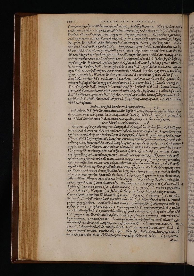 $06 FAYAOX TOY ALIINHHTOY σϊωυάμεσι ὦ μάλιτα Gad puotant κοὰ aware Pedlz Gy ϑυμίαμα, Kó sv, E uus σμύρ yg, leatosiete eua Jo. ci .supatos χίας» Βοϊολλίσ,ὑνύχων, βρύων, λασϊαίνυ ewe «΄ .(͵ ῥοσϊων Le (pd Jo, 0 . ὁποβχλσάμε. otra τὸ αρκοαῦ. viae eouricsey. Κρώοων doy jicutoy | Aue svgatioe τορωτάν Jo. 0 ναρσϊοςαχυὸς Jo. y «ἀὐςο,[αρυοφυλλ vy aps area χης, vlog | Καὶ, μέλι: ewa Jo. .(8.ὑποθαλσάμε Jo. - oiv P αφκοαῦ, Acsi) zw] βοχίσκος,. KuQg | zo srt ὃ ἰαλδσινἰλιανὸν d] T.X s. Στύρακος, σμύρνης, βαϊελλίσ, Mdlavs daz ll, &amp;Aqua eua Jo.s .vgdls κελτικῆς,φυλλο, rzrofoss ασέρμα, ἀμμωνιακᾷ ϑυμιάματίθη,ορο | Él ar Acer ἢ αὐτὶ curi ὀνύχων wr A oy. δ᾽, ἱαρποβαλσάμο αὐὰ b. F Lxoxiac, ἔρεως,σε σίλεως, σφαίγνο, ἐυπέρυ; Leeds, la Anus αφωμαζικδ αὐ Jo. €. fodlay ξηρῶν, ἀρόκου, | veted losa yv G-, βράθυος, ἀσφόσιελο ῥίζας, οἱ d y αὐὰ Jo.dt exactis, 651) φλοιὸς πίτυος d záps τινὸς d'evdjoov Jo, 9^ . Losov, σ(οίνα ἄνθους ewe Io. Β΄. ακδυψίδ᾽ ας μεγάλας μ᾽ oti pa κρᾶς v . equus, πόρεβιαυθίνφς,, φοινίκων ἀαθαρὼν cia λει, οἱ Agile ἀγιγάρτωψ, saQid'ay | ἀγιγὰ ρτωῶν ewa λι, Δ᾽ «μέλιτθ’ czr uou ufus λι.ξ ὃ πιοσισίωνιίος id ota fed se E. 5x- 1 Αλλο luQ). πὸ c]. T κα. σελἰιυιακὸν ἀαλόμαοψ. Βοϊελλίσ, EA quio αὐὰ o. C. duoivs Jo. 8. cQtyvs b.e. apxsVüidlae μι: xac V eetpdletpaiuas fo. € daga Más € «ἀκχοσίας σύριγγος b. | € waedlosayuG Jo. B^. lvmrees o. € o od 2 Gi Qne. βράθυΘ- αὐὰ Jo. d leuzretoloss GUtD ματος, ναίρσὶγ loce ua Gaps μετὰ ? QUA, Pd toy Enpdy eua Jo. y «(ἰός luoones cui. | fo. B^ edv m μύρνας. αὐὰὶ Jo.C- .«Ἰλιασίων Jure, se Quid loy ἐκειγαρζιδδάσῶμ, αὐ A.E, | Spo rA oy Jo«si «πόρεθ αυθένης M. sveattoe Jo, φοινίκων λιπαρῶν Met μέλιρς Au OE Und sey? αφκοωῦ, ' à : Σκδυὴ μασυχᾶ. ὅ ἰαλὅσι τῖνες μασχαίφιον. xy. | MeAiAo Tay Jo.i .ξυλοβαλσάμσο,ζασαλάβθε, βράθυ(»,σμύρνας, Ramus, quis eWüse δας QvoQUM my, seruo, ὐρακὸς, Ae ἀρῥωμαϊζοκδι ἀμ ψύχο αὐὰ Jo. ἴρεως Jo, «QUAS, ἀρό κα 048 [5.8 grosses Jo. S. ἐόμμεως Mu. οἱ ῥόσϊων Evol Jó.s .oivou τὸ αρκοαῦ, Éx JW ἀντύλλε. πϑδδὶ τοιοσῶν. και, Oi τσεοσοὶ jv, ὑςέρᾳ πῶσφέροντῇ, σϊιαφοραὶ dT αὐτῶν, αἱ κατὰ γένος paie. οἱ uf? y? μα Acossci,oi δὲ εὐφσσιμν, οἱ d αὐαοομξῆσε, οἷς μὴν ὃν μαλαοσσσιψ,;πί T φλεγμονῶυ ὑςέρας Y) Aso eoe tol ψυξεωμ,οὐχαβοαμῶν τε (ὦ ἀπροροφῶμ IQ ἐμπνόὺυματώσεωμ χρώμεθα, σκεν ed (ovrt. δὲ ea: lens τυῤῥίωικδ,, ἐνπρίνον, σουσίνου, zr Mis yuvas ἢ ὀρνιθίου, BovrVes d^. | yolasv, ῥπτίνας ἀγρκεκαυμίψης, μυελξ ἐελαφειου,τήλεως, κοὰ TW 0J40y ud « ποῖς σὲ ew «sopa 3. πικοῖς. ézretdlasy ἰκαἰθαρσιν ἐποχυμδίω αὐακαλί(χϑτα SEA ifo ἃ μῦσιψ vsépae no vsc^ Alb ἐπανορθῶσαε rebos ule σκόυάζοντοι d ὁ 0U91 d]: μέλιτ Θ᾽, αῤτεμισίας, σδικτά- trs epe eee χ', γλυκυρέζης, apod ov y. τοηγανσ,σκαμμωνίας, ol δῇ; δμοίωμ. οἱ σὲ «υσῆ!- ὦ κοὐ γὐανπίαν χρέιαν ὡς re ca αὐχοομωϊζικὸς «παρίχοντοιι, ῥοῦν yet? ἐπέχουσιψ γυναικέου, M 5 n , e T * ! 5 , DEM ^ οἷ αὐ ar «zrfot ubl συμάγουσὶν VSepau Kou. o rezrox ow αναςελλοσιμ, ἡ dt PW SU7Ji κῶν VA δεσϊήλωτῇ τορόδϑ, οὐ Ge]. πόδὲ ἀολλσοίων ὁ Ῥοχίσκων. σι ει 5 γλοιῶδιες ὁ ὀλίγῳ 7726 χύτόβου “ποιῶν 7. Ἰτεοσδ τὸ vy Qa. ἀξπάτα ἔριον zio mMotoy μοτῷ swa duzAsy Bezidu εἰς τὸ φάρμακον x) abili me τὸ «όμιου “ἃ ὑςέρας, ἔχον δῥυμμδνίω ἐροκύσῖα GO uin, πῶς τὸ (oV caro, rop ποτοσὸν &amp;Ung Aa oro dbuoig. ὁ Leod nc gre φλεγμονεὶς τὴ ἀγ Aaqés «CL a sianPe χενέις 4.8. , suce ὀρνιθίο «γ΄, ματίχυς «΄ «d. Vosars φαρμαίκου «΄.γ..μελιος «C. δ᾽. ἰρόκυ 4 Li ῥοδίνυ τὸ &amp;pXSy. τὸν ἰρύκον Meis ye Mex γυναικάῳ, O xeua 2e κοὰ μαλακζικὸς 19 ξάλλις Θ’ ἡ πστοσύός, Κρόκυ « αὐ ϑοσώπο (C. μυιλδε- λαφεῖσ «΄.δ᾽ υτοδεξαυθίνας, Lgs s terr χυνέσ αὐλὶ « y dp ozifay Aexuloi.i s. iofra (ὦ fo iy, T? αὐκὸν Ars. ONG. tsi σὲ ποεοσός. ἐμμέμαίγωγθ᾽, d 7166 μεβικαὰ vro ἄρ μόζωμ, Παἑρεζς, Νόρδινου μύρου Jo,s, Los τυῤῥανικῦ Jo. σουσίνου μύρου Jo, dU, χοιρᾷοῦ skr O- πσφαϊζυ [.7.. χονέου κοι ὀρνιθίου, ox μνελὲ ἐλαφόου, x) ἀμαρακίνα uos, cud Jo. B τουρεσ «ἰατΘ’, τόρεθωυθίνας, Dosdzrs αὐὰ Ι αἱ, διπλώματι τηκετρ, πρὶ σαντα; οἱ λοιποὶ πσίοσοι. Ἐννεαφαίομάκος, Ροσῖῆϊνα μύρα, dva, ταρδεθ υθίνας, Lue, uci Gr, X^ ^ A , jas ' Me 5 ^ ΩΣ ! gov Jo.s' . ἀολοφωνίας Jo.d ,8. ταυρέισ sse ^ Jo. dU. ἀμμωνιακὲ Sutacduc Cr Jo. o^ , τὸ 9 ͵ α E e^5 , ' D ἊΝ r s ἀμμωνιακου velezi λεῖσ, Πεοσός, ἢ αὐγυνῆία, τλέλισθ’, τόβεθαυθίνας, βατύρο, ῥοσίινον n.  por 5* e 32. 4 ^ e A NA 5. οὐ qaia, κρύκὸ ea μ' κε, ὡδὶ φὲ δὴ) ἀφλεγμάντωμ κοὰ ῥιτ δῶν, κρὰ oU. ἢ γονή, m VAN zig. (μι TA ἢ ων! a Wi M ῃ a  : » 4? ἢν M MLU ry PA lou w f! S i QM M Un ubt n 7] 7 Mud