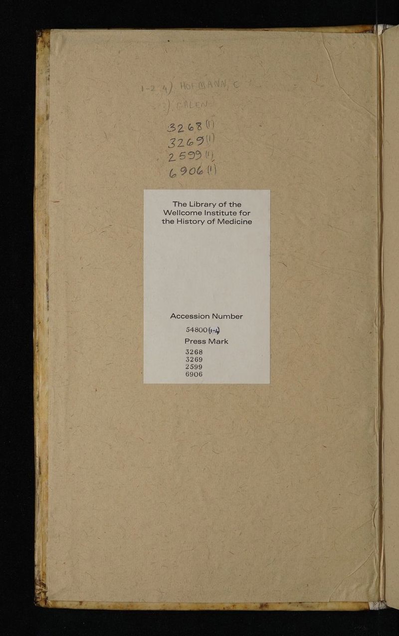 The Library of the Wellcome Institute for the History of Medicine 54800 (1-4 Press Mark 3268 3269 2599 6906 | | : N i Accession Number | | | |