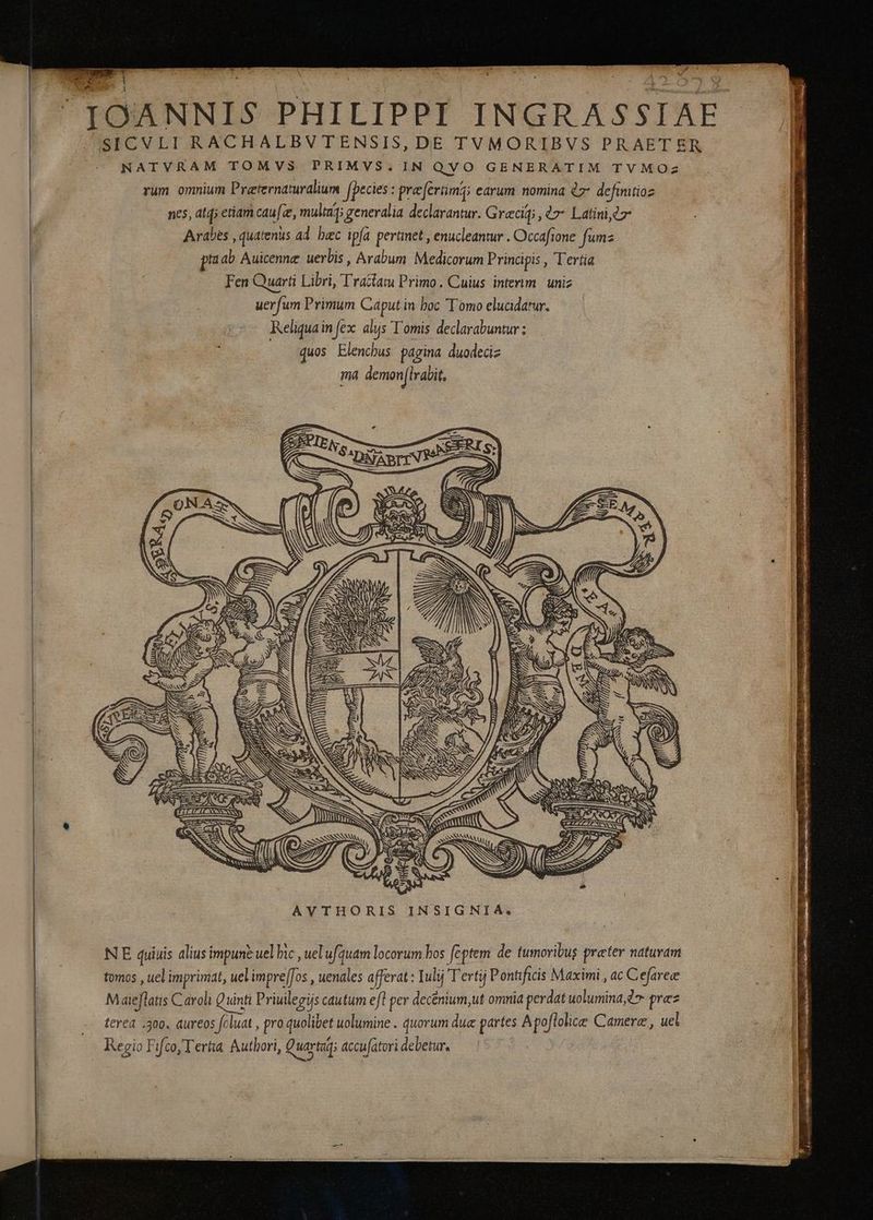NATVRAM TOMV3 PRIMVS$S.IN QVO GENERATIM TVMOz rum omnium Preternaturalium fpecies : gre [ertimq: earum. nomina ły definitioz nes, atq; etiam caufæ, multag; generalia declarantur. G reci, 7* Latini dz Arabes , quatenus ad bec ipfa pertmet , enucleantur . Occafione fumz tab Auicenne uerbis, Arabum Medicorum Principis , Tertia Fen Quarti Libri, Tractatu Primo. Cuius interim uniz uerfum Primum Caput in boc Tomo elucidatur. Reliquain fex alis Tomis declarabuntur: quos Elenchus pagina duodeciz má demon(lrabit, 77 dpd et 7 f F. 2 bo T— Z 277 A : S 1227777 MM S S SM NE quiuis alius impune uel hic, uel ufquam locorum bos feptem de tumoribug greter naturam tomos , uel imprimat, uel impre[Jos , uenales afferat : Iulij Tertij Pontificis Maximi, ac C'efaree Maieflatis Caroli Quinti Priuilegijs cautum efl per decënium,ut omnia perdat uolumina,27 rez terea .300. aureos foluat , pro quolibet uolumine . quorum due partes Apoflolice Camere, uel Regio Fifco, Terta. Authori, Quarta; accufatori debetur.