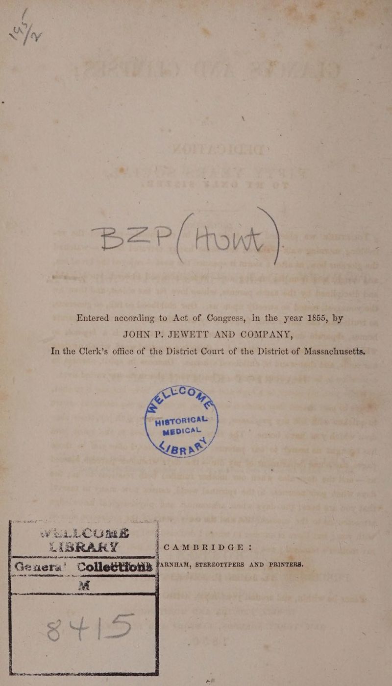 JOHN P. JEWETT AND COMPANY, In the Clerk’s office of the District Court of the District of Massachusetts. WL LCUmE LISRARY EAD tate Geaera' Colledtions | se Tew ACAMBRIDGE: ARNHAM, STEREOTYPERS AND PRINTERS, pe oe