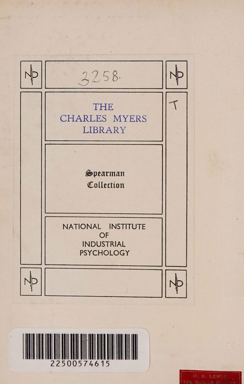 CHARLES MYERS LIBRARY Collection NATIONAL INSTITUTE OF INDUSTRIAL PSYCHOLOGY HNLULUUIL