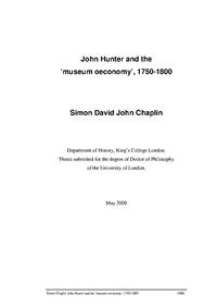 view John Hunter and the 'museum oeconomy' 1750-1800 / Simon David John Chaplin.