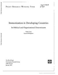 view Immunization in developing countries : its political and organizational determinants / Varun Gauri, Peyvand Khaleghian.