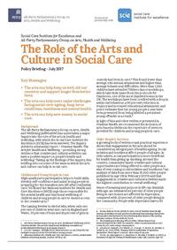 view The Role of the Arts and Culture in Social Care : Policy Briefing  July 2017 / All-Party Parliamentary Group on Arts, Health and Wellbeing, produced in partnership with Social Care Institute for Excellence.