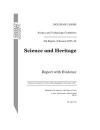 view Science and heritage : report with evidence / House of Lords, Science and Technology Committee.