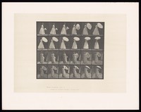 view A woman opening an umbrella. Collotype after Eadweard Muybridge, 1887.