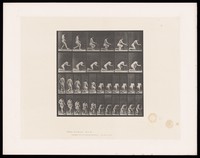 view A woman kneeling down to pray. Collotype after Eadweard Muybridge, 1887.