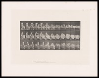 view A woman getting into a bed. Collotype after Eadweard Muybridge, 1887.