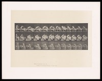 view A woman making a bed. Collotype after Eadweard Muybridge, 1887.