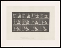 view A woman being given a small bouquet by a little girl. Collotype after Eadweard Muybridge, 1887.