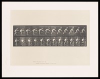 view A little girl crawling up stairs. Collotype after Eadweard Muybridge, 1887.