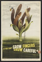 view A plant with fingers growing out of the stem; advertising care in handling machine tools etc. in order to protect the fingers. Colour lithograph after Lewitt-Him.