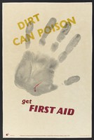 view A handprint with a bleeding cut in the heel, representing the danger of septicaemia. Colour lithograph after L. Cusden.