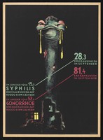 view A monster with poisonous slime oozing from its mouth; representing sexually transmitted diseases in Germany after World War II. Colour lithograph after H. Ehlers, 1946.