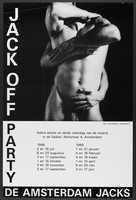 view Two naked men embracing at an Amsterdam "jack off party". Lithograph, 1988.