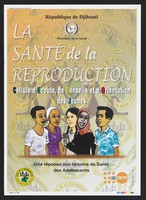 view Sexual health advice for adolescents in Djibouti. Colour lithograph for Ministère de la Santé, ca. 2000.