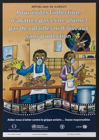 view Prevention of avian flu and poultry contamination in Djibouti. Colour lithograph by Yat Advertising for République de Djibouti Ministère de la Santé , ca. 2006.