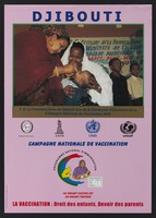 view National immunisation programme in Djibouti. Colour lithograph by Ministère de la Santé, 2002.