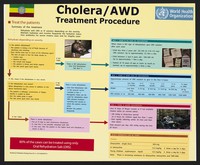 view Treatment procedure for cholera and acute water diarrhoea in Ethiopia. Colour lithograph for World Health Organisation, ca. 2000.