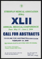 view Call for abstracts for annual medical conference in Ethiopia. Colour lithograph by the Ethiopian Medical Association, 2006.