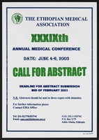 view Call for abstracts for annual medical conference in Ethiopia. Colour lithograph by the Ethiopian Medical Association, 2003.