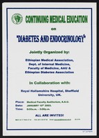 view Notice for an event on diabetes and endocrinology in Ethiopia. Colour lithograph by the Ethiopian Medical Association, 2003.