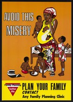 view A pregnant mother in tears living in poverty with her many children: importance of family planning in Ghana. Colour lithograph, ca. 2000.