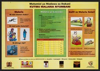 view Illustrated guidelines on treating malaria at home in Kenya. Colour lithograph by Ministry of Health, ca. 2000.