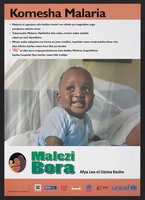 view A baby beneath a mosquito net: preventing malaria in Kenya. Colour lithograph by Ministry of Health, ca. 2000.