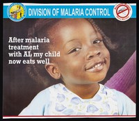 view A smiling child: preventing malaria in Kenya. Colour lithograph by Ministry of Health Division of Malaria Control, ca. 2000.