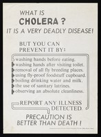 view Preventing cholera in Kenya. Lithograph by Division of Health Education, Nairobi, ca. 2000.