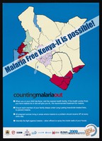 view A map of Kenya: World Malaria Day in Kenya. Colour lithograph by Ministry of Public Health and Sanitation, 2009.