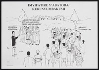 view A man speaking to a crowd: democracy and governance in Rwanda. Lithograph, ca. 2001.