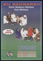 view A group of young men and women sit around two portable radios: promoting a health radio programme for teenagers in Nigeria. Colour lithograph by Johns Hopkins Bloomberg School of Public Health, ca. 2000.