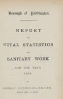 view Report on vital statistics and sanitary work for the year 1894.