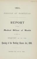 view Report of the Medical Officer of Health on result of enquiry as to the Housing of the Working Classes Act, 1890.