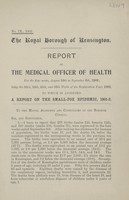 view Report of the Medical Officer of Health for the four weeks, August 10th to September 6th, 1902...