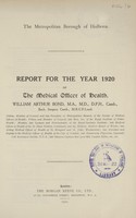 view Report for the year 1920 of the Medical Officer of Health.