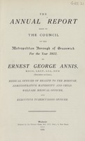 view The annual report made to the Council of the Metropolitan Borough of Greenwich for the year 1922.