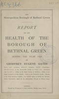view Special report on an outbreak of Typhoid Fever in the Borough of Bethnal Green in 1924.