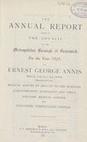 view The annual report made to the Council of the Metropolitan Borough of Greenwich for the year 1921.