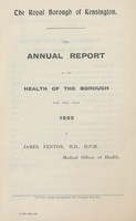 view [Report of the Medical Officer of Health for Kensington Borough].