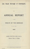 view [Report of the Medical Officer of Health for Kensington Borough].