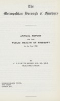 view [Report of the Medical Officer of Health for Finsbury Borough].