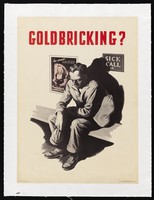 view An American soldier or airman waiting to see a doctor; warning American servicemen against sexually transmitted diseases. Colour lithograph, 194-.