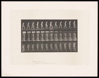 view A naked woman walking up a slope wearing shoes. Collotype after Eadweard Muybridge, 1887.